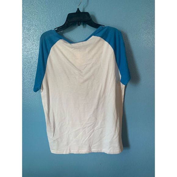 NWT MAJE Talon Blue and White Crewneck Button Tee Size Medium - Picture 7 of 7